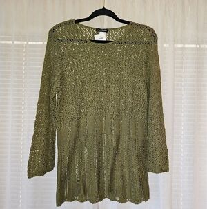Jason Maxwell 3/4 Sleeve Olive Crochet Longline Sweater